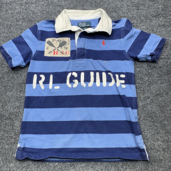 Polo Ralph Lauren Other - Polo Ralph Lauren Rugby Shirt Boys 6 Blue Striped RL Guide Logo Preppy Class C1